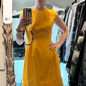 Marni Yellow A-Line Midi Dress Crew Neck Short Sleeve